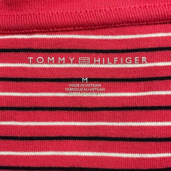 Tommy Hilfiger Womens Size M Red Blue White V Neck Striped Short Sleeve T-Shirt - Picture 5 of 10